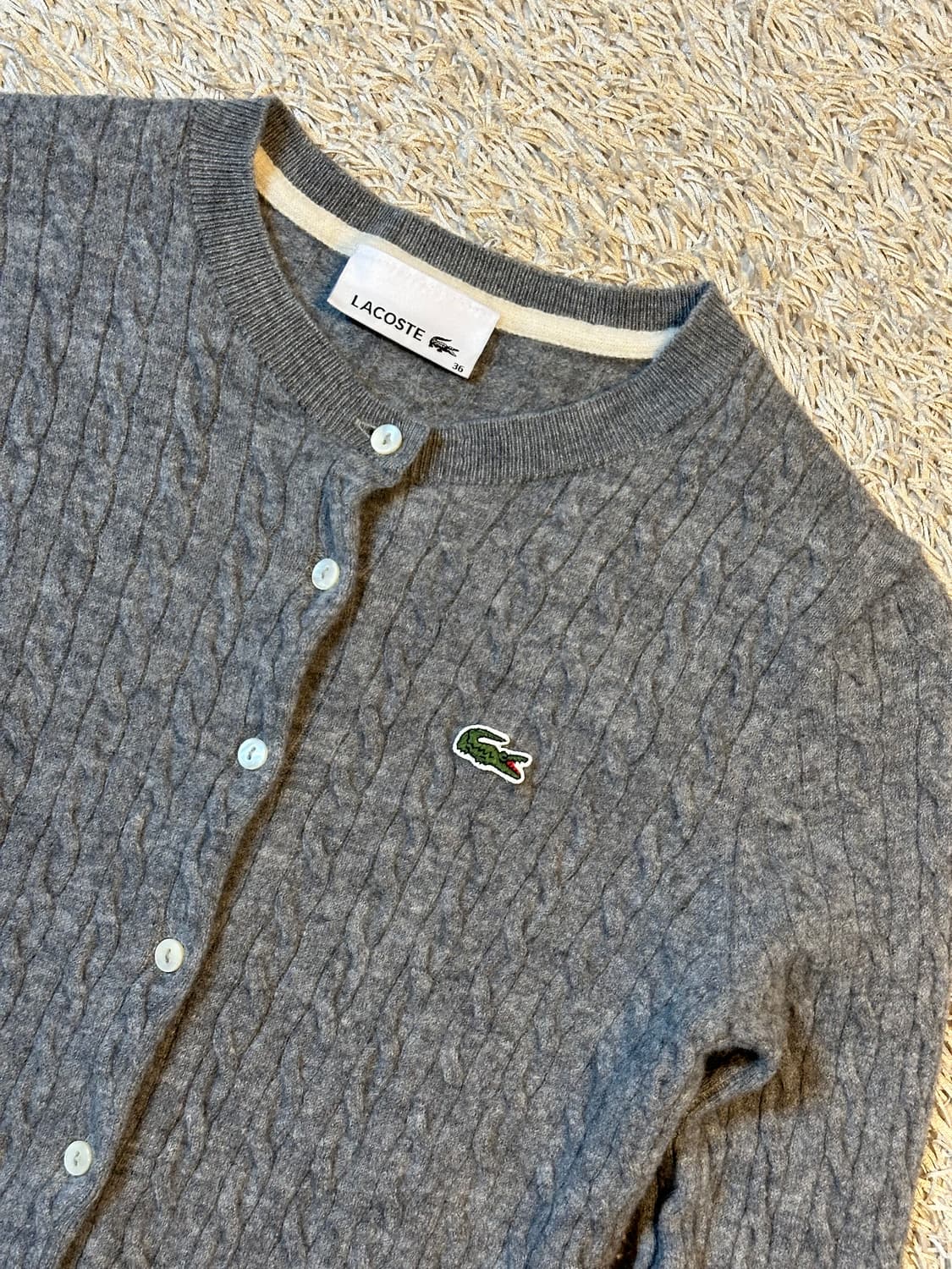 라코스테 LACOSTE 신형 케이블 울 가디건 그레이 여성 36 상품이미지2