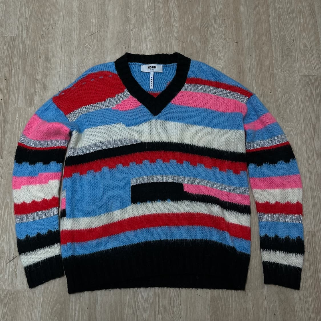 MSGM 멀티컬러 스트라이프 브이넥 니트 스웨터 S 상품이미지1