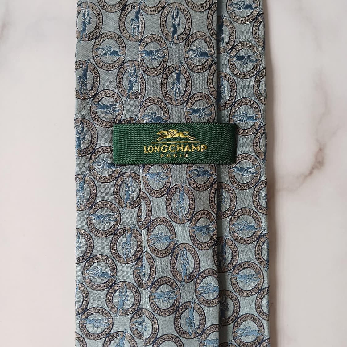 롱샴 실크 민트블루 로고 패턴 넥타이 9.5cm A등급 G20
 상품이미지8