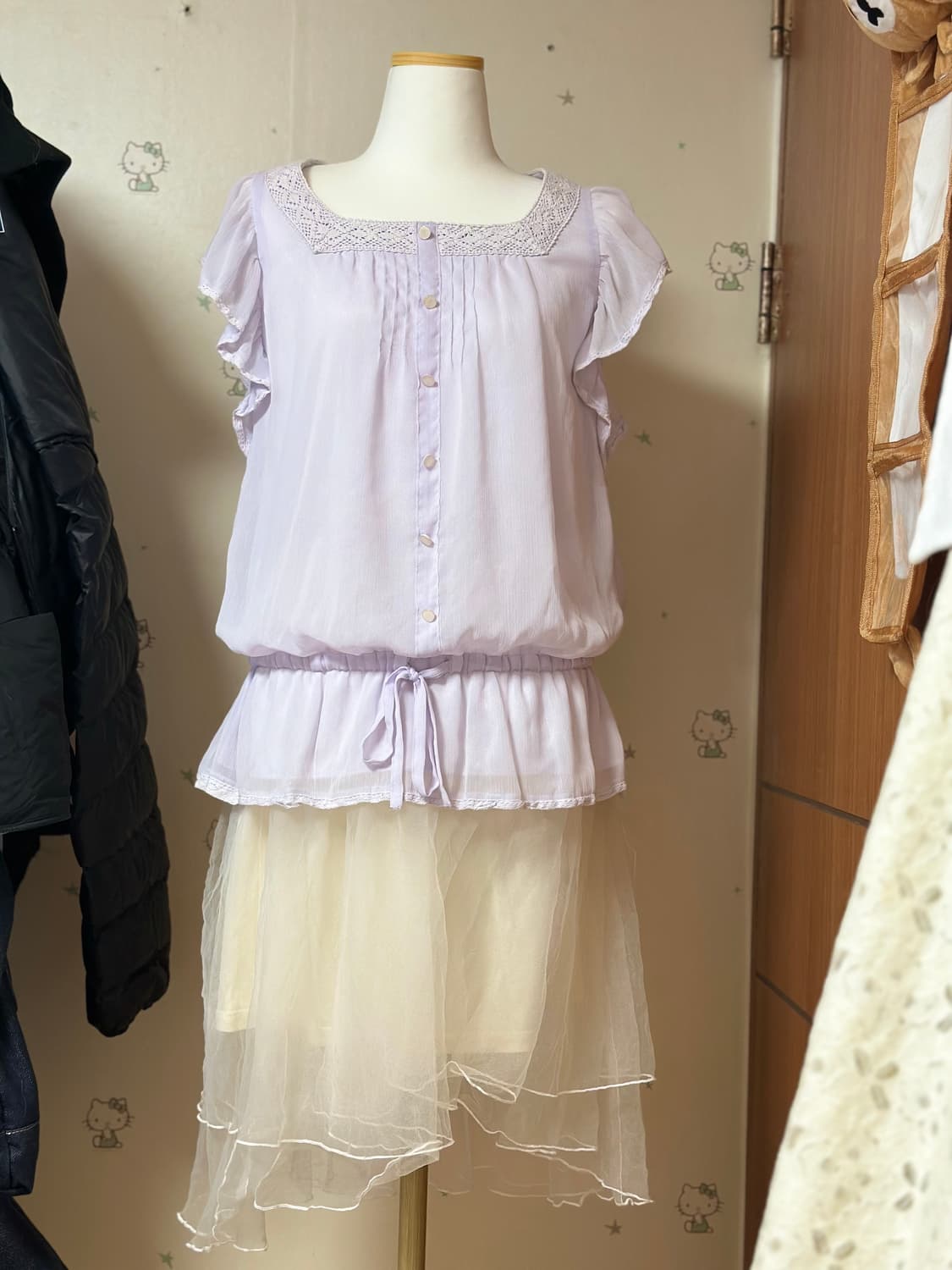 연보라 라벤더 블라우스 세트 상품이미지1