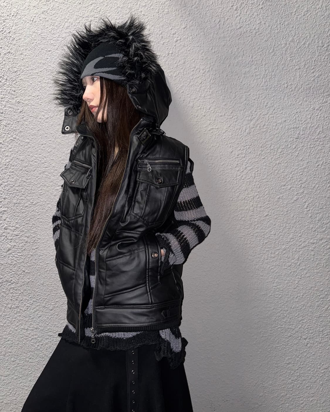 빈티지 퍼 레더 베스트 상품이미지3