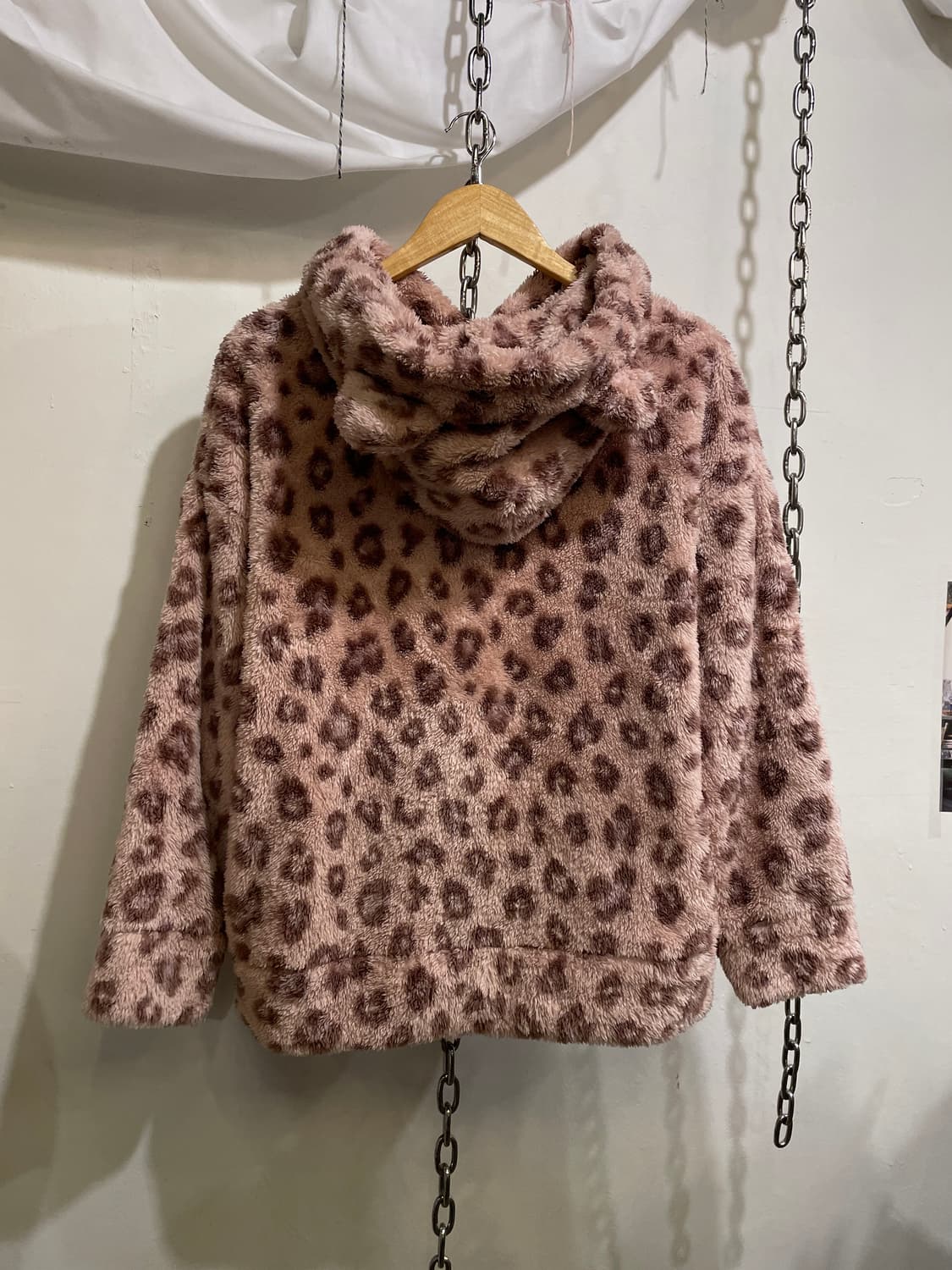 gu 지유 레오파드 곰돌이 핑크 뽀글이 후드티 러블리 갸루 상품이미지3