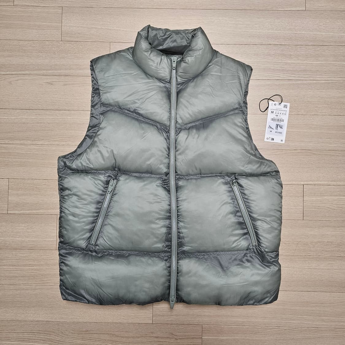 M ) ZARA 자라 시어쉘 패딩 조끼 베스트 라이트카키 1회착 상품이미지1