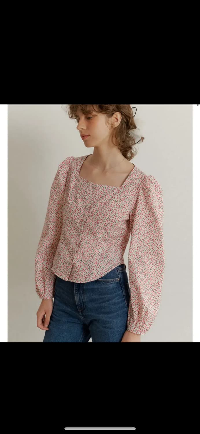 어몽 플로랄 스퀘어넥 블라우스 화이트 상품이미지2