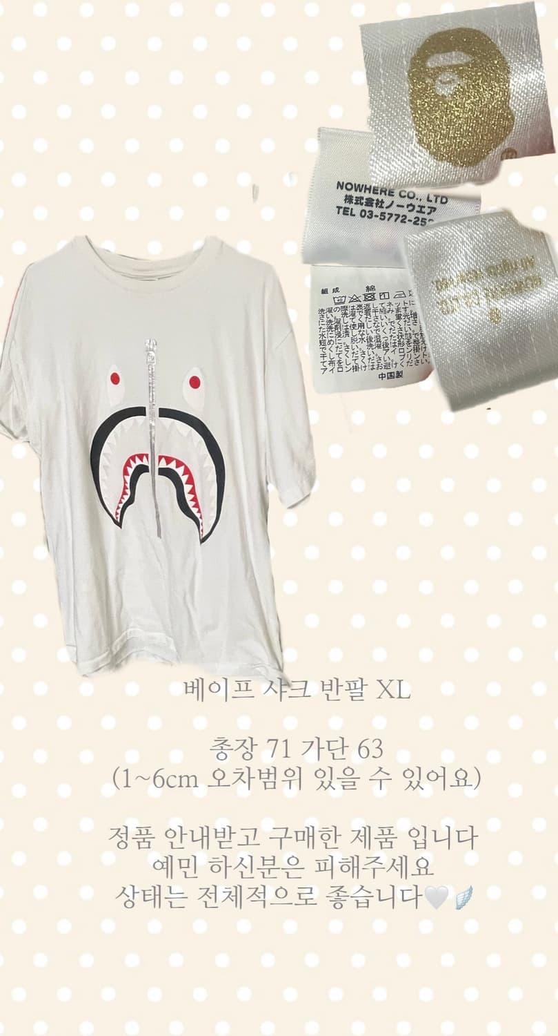 베이프 샤크 화이트반팔 상품이미지2