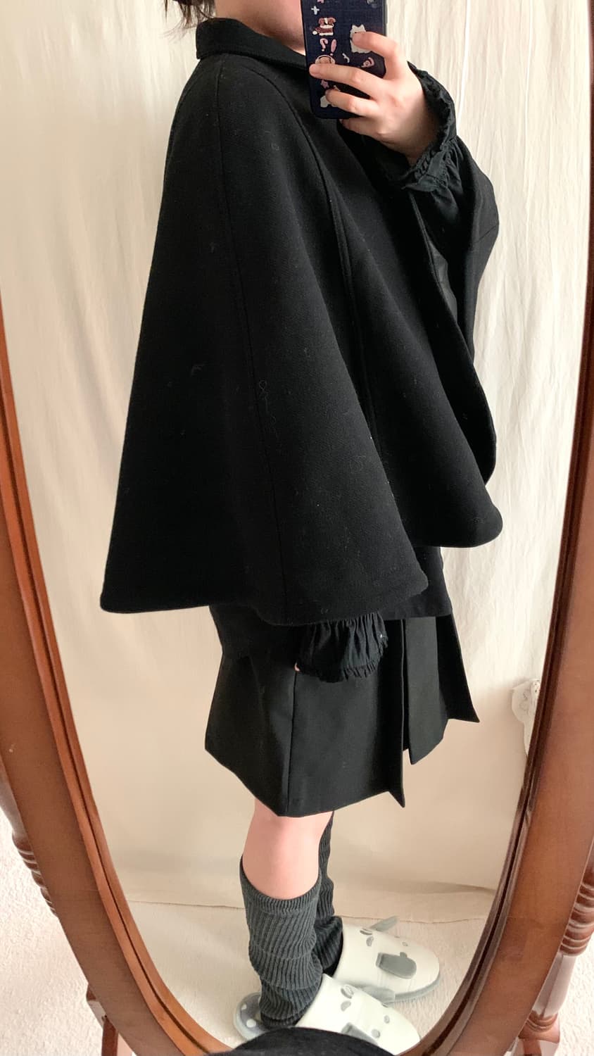 ZARA 레더 카라 블랙 케이프 코트 상품이미지5