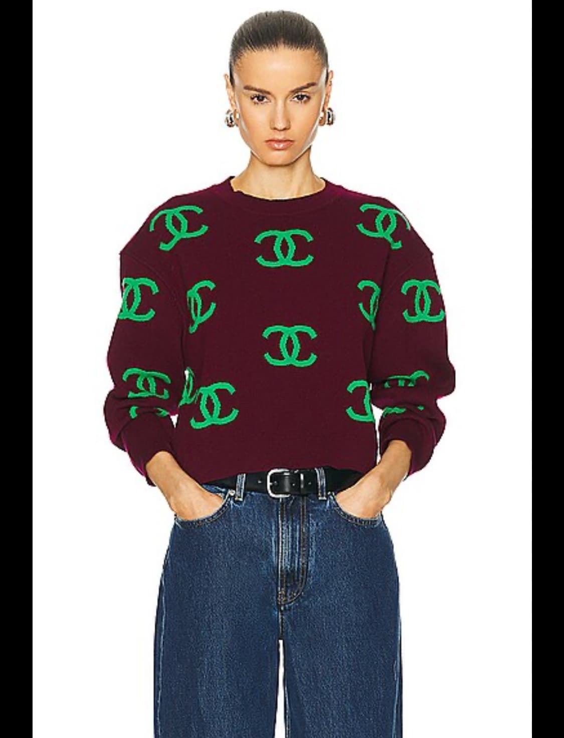 샤넬 풀오버 니트 버건디 그린 34 상품이미지2