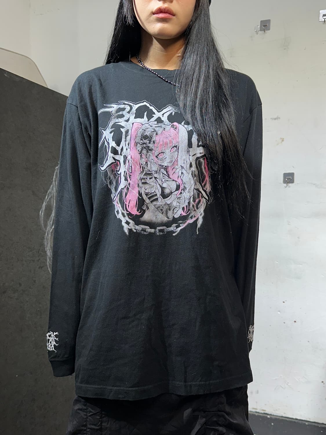 일본빈티지 아니마 지뢰계 소녀 프린팅 롱슬리브 긴팔티 XL 상품이미지5