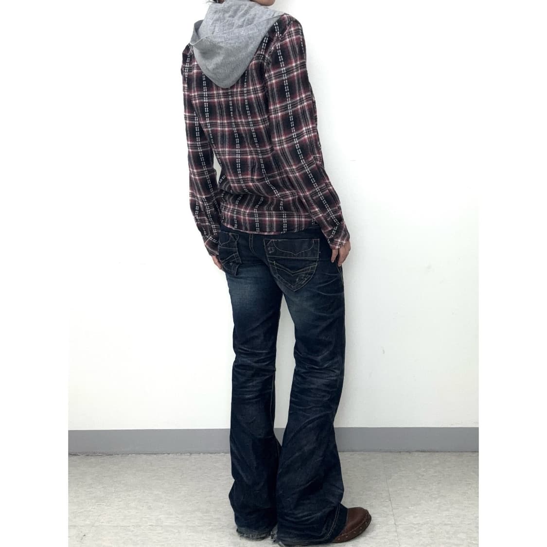 빈티지 펑크 락시크 체크 후드 셔츠 y2k 상품이미지3