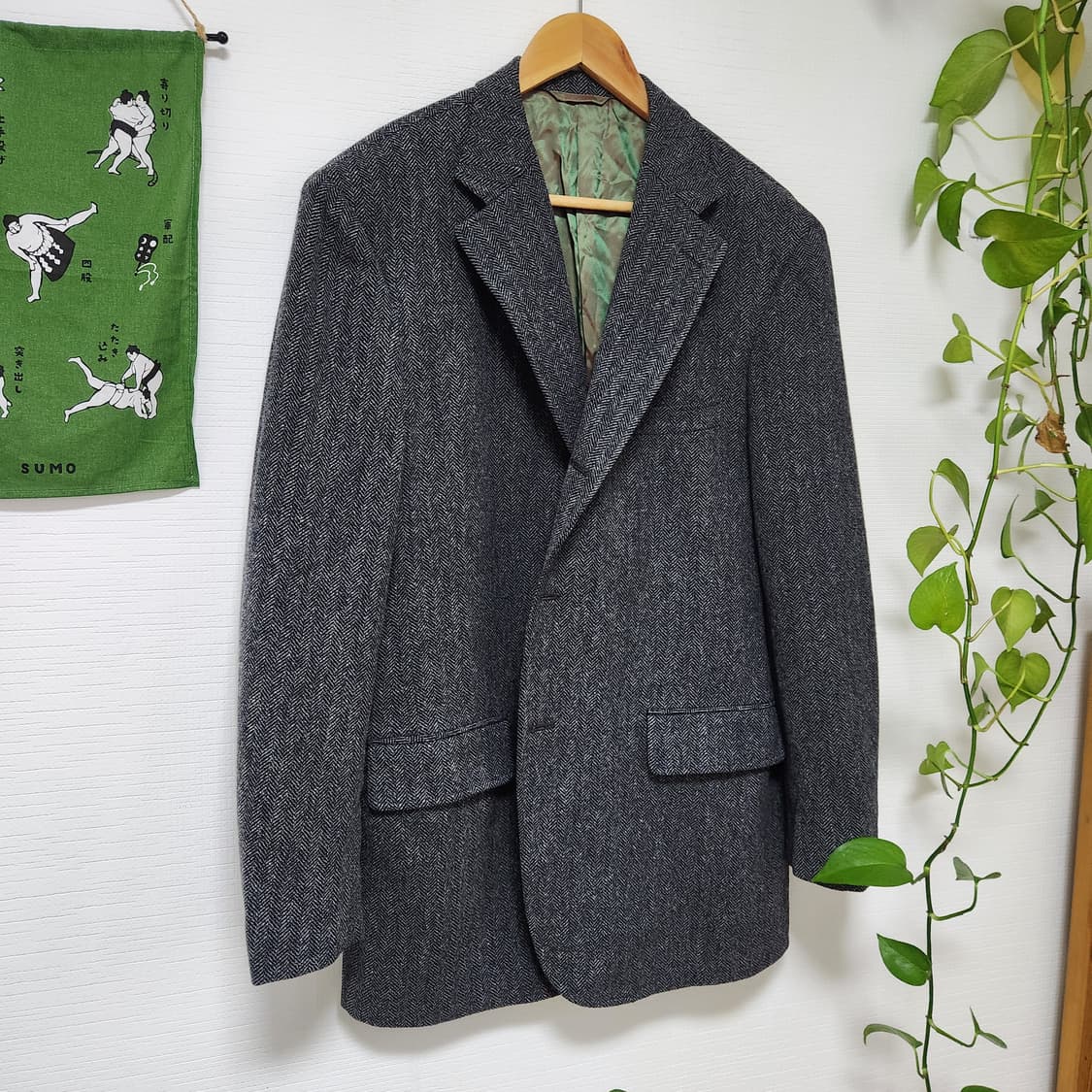 90s Newyorker 울 알파카 헤링본 3 버튼 색 재킷 상품이미지1