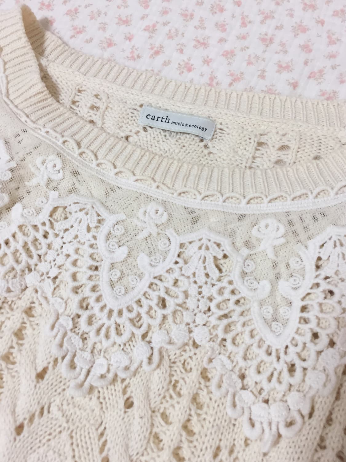 빈티지 모리걸 어스뮤직 아이보리 레이스 니트 상품이미지2