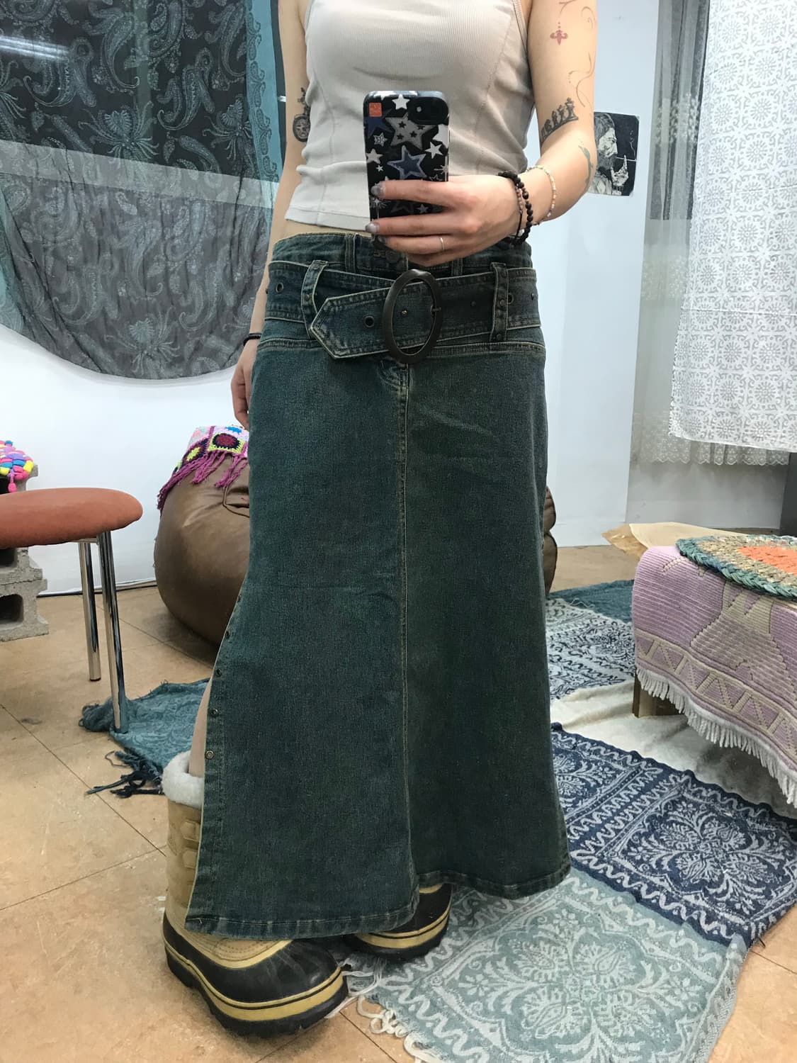 빈티지 여성 벨티드 데님 스커트  상품이미지1