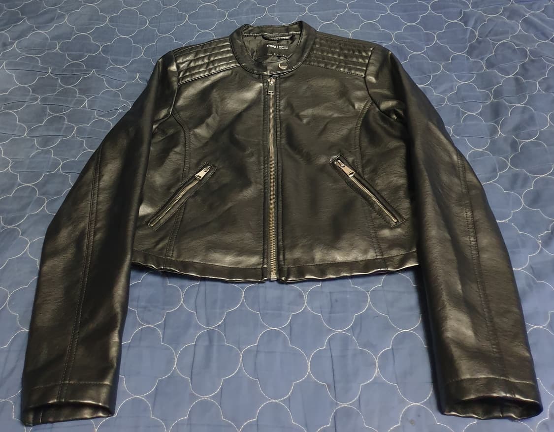 SINSAY 레이디스 크롭 딱붙핏 라이더 가죽자켓 블랙 (S) 상품이미지1