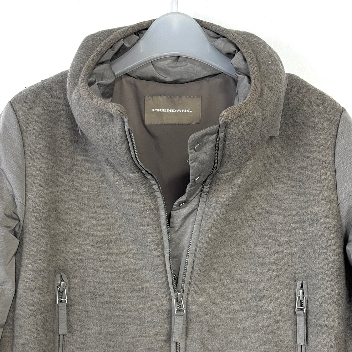 쁘렝땅 텍스처 블록 후드 퍼 구스 패딩 상품이미지3