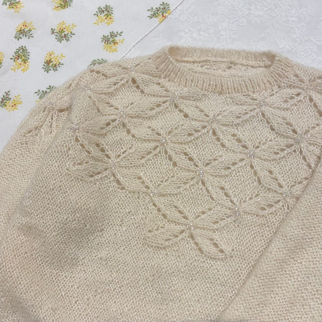 일본 빈티지 아이보리 비즈 루즈핏 울 니트 상품이미지6