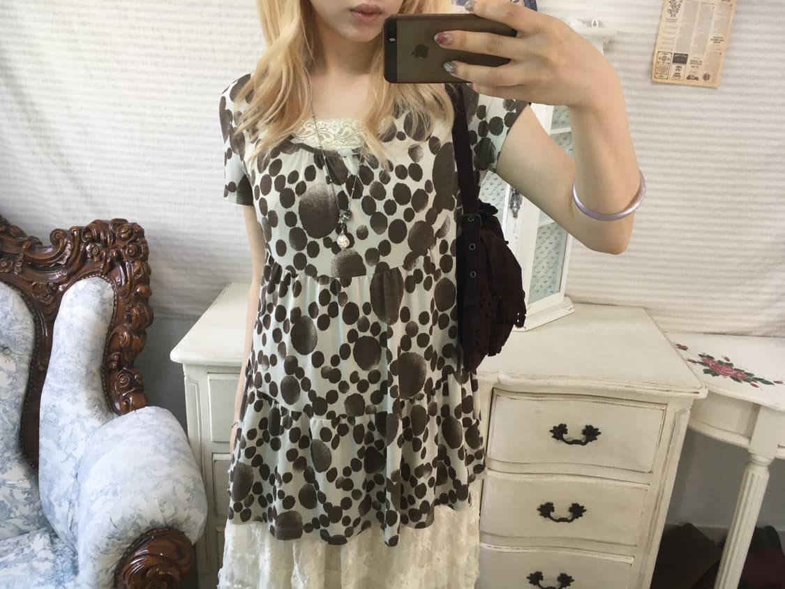 일본빈티지 브라운 오리엔탈 셔링 블라우스 상품이미지1