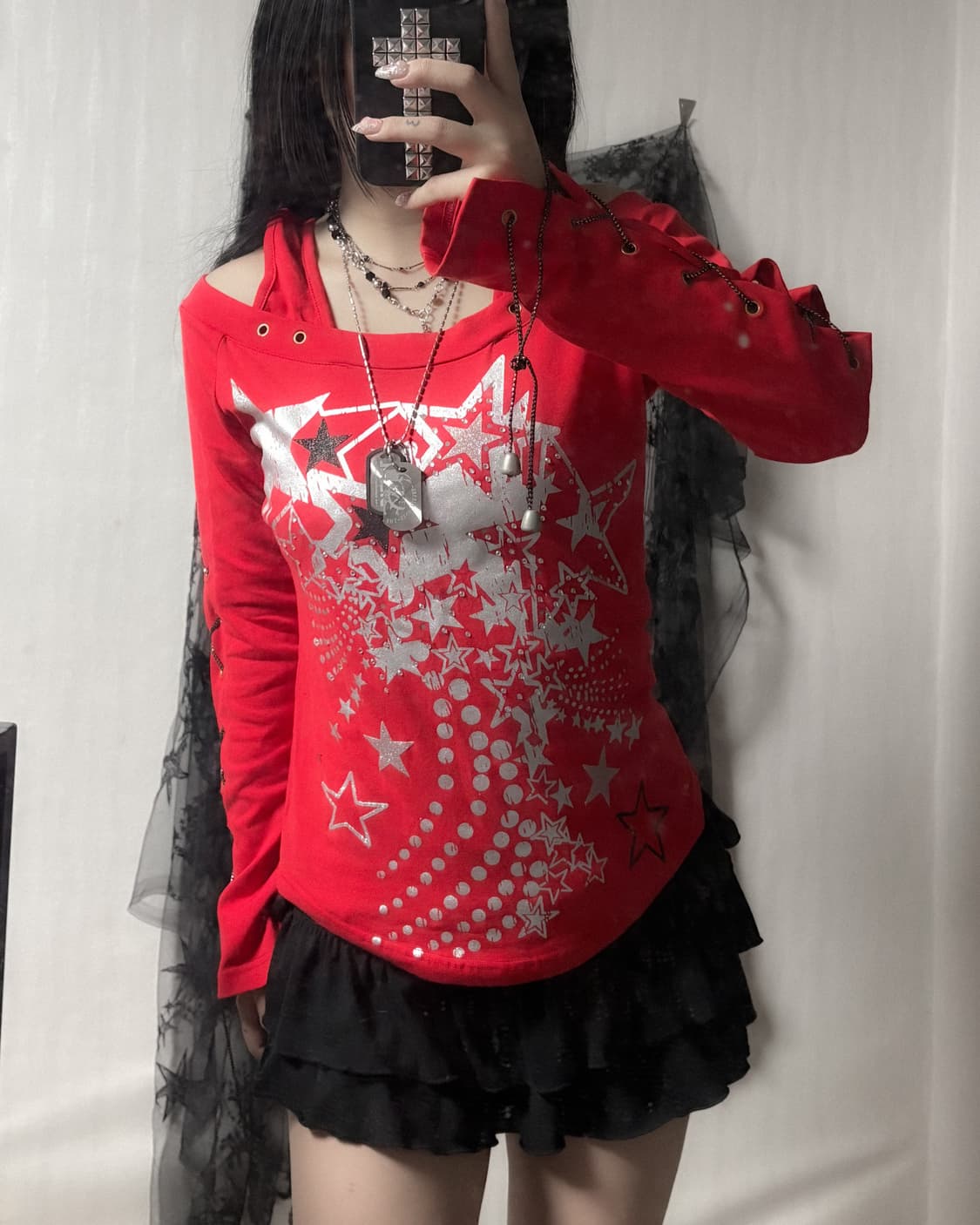 펑크 y2k 스타 아일렛 포인트 롱슬리브  상품이미지2