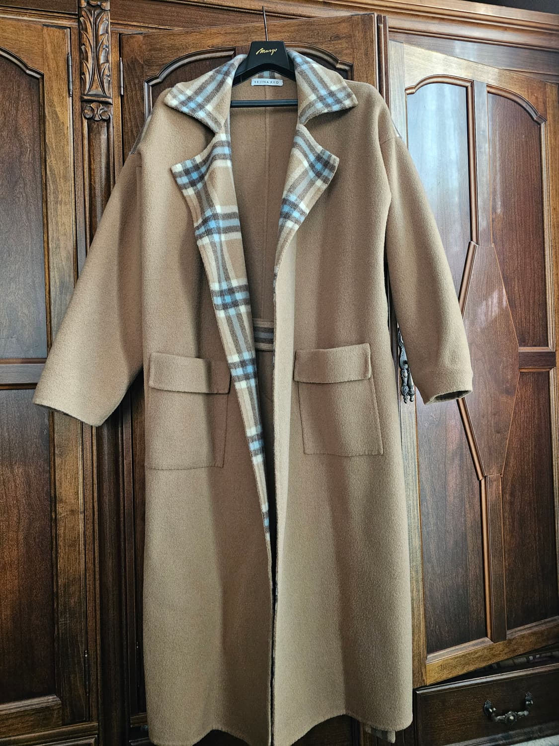 정품) 레지나표 울 코트 체크 리버서블 상품이미지3
