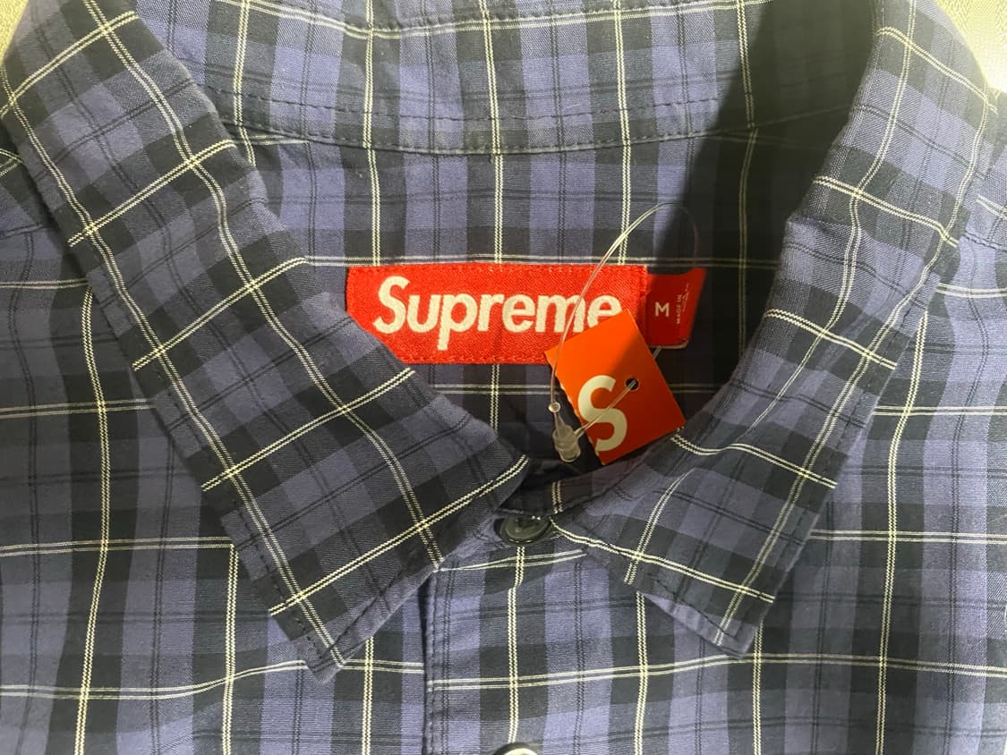 (M)슈프림 24SS Loose Fit Mini Plaid 셔츠 네이비 상품이미지4