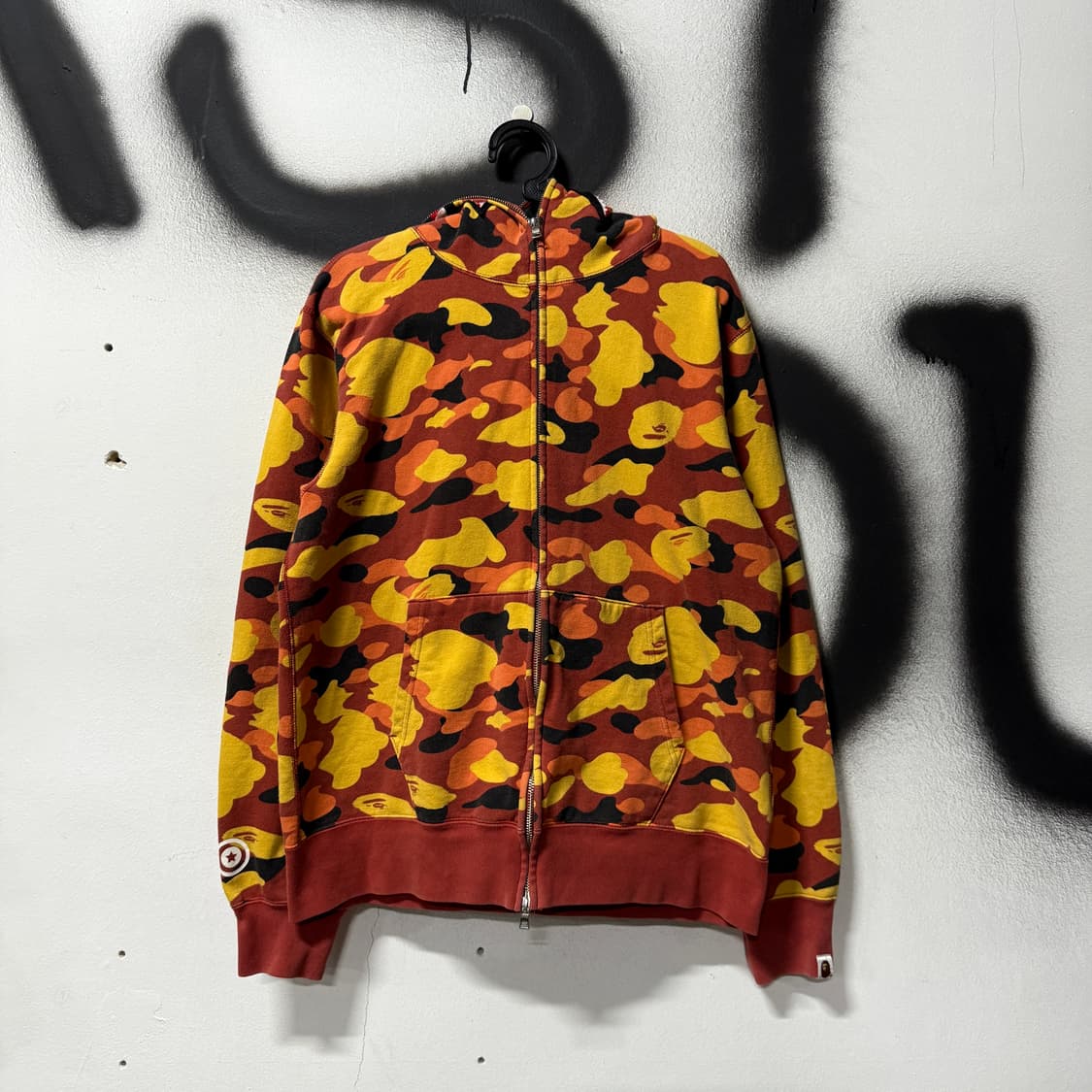 정품 베이프 얼티메이트 1st 카모 샤크 풀 집업 후디 오렌지 상품이미지2