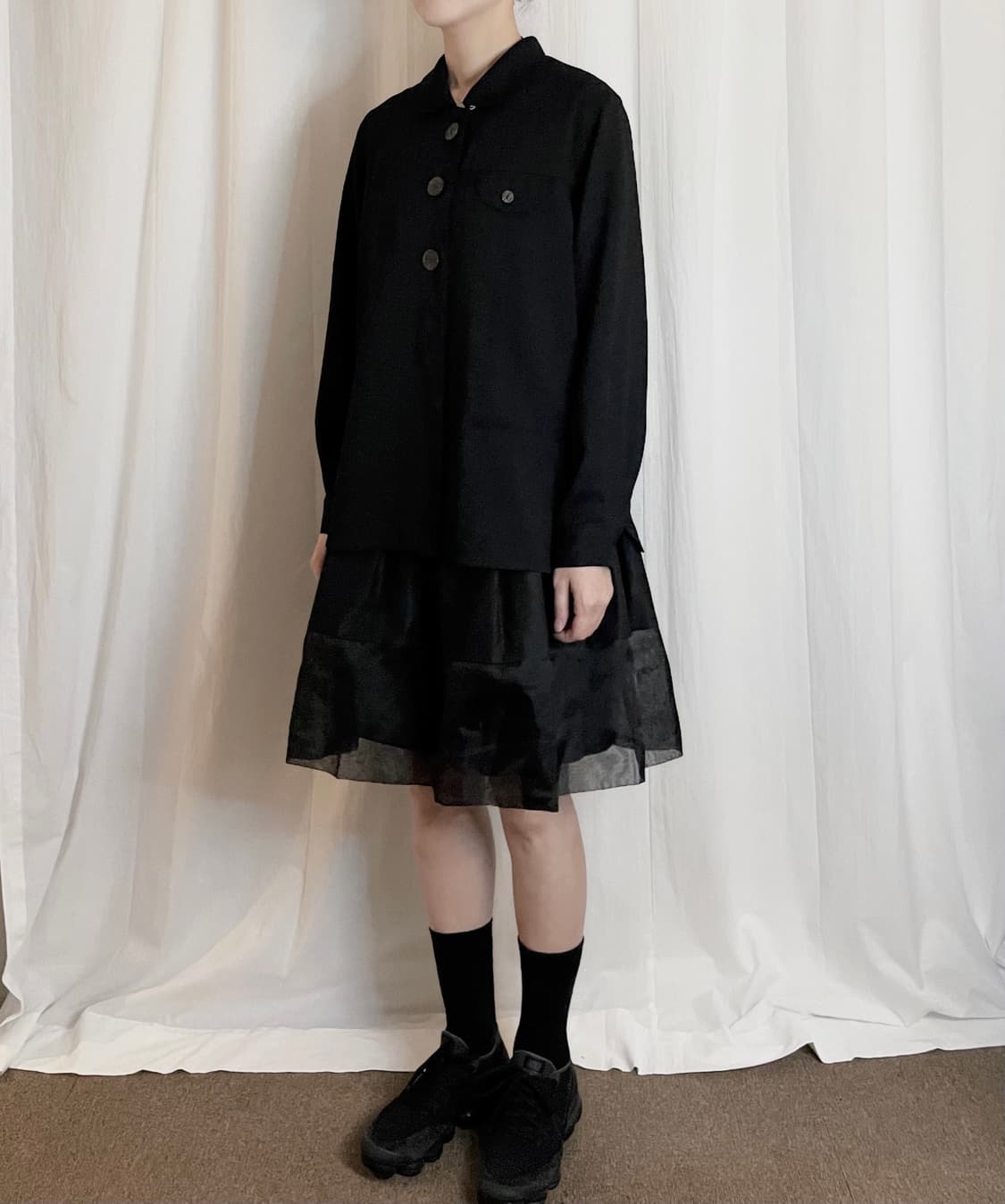 Sheer Hem Midi Skirt - Black 상품이미지4