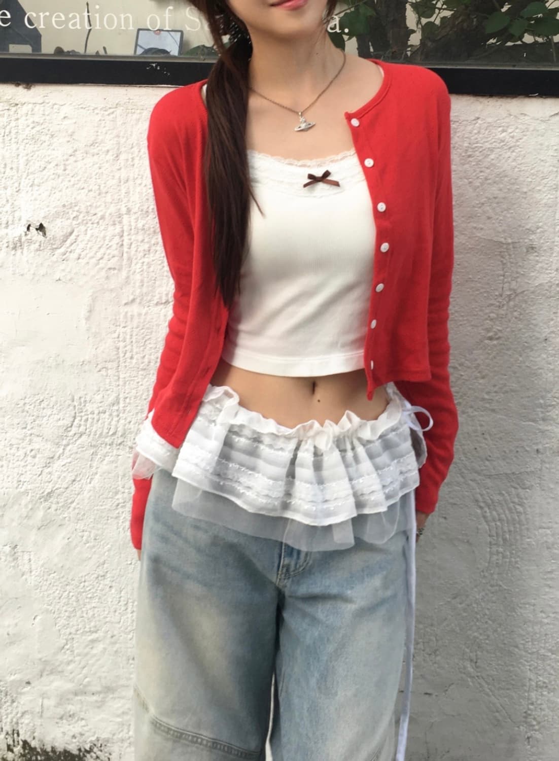 딧소어 ditsor 일루젼 프릴 벨트 레이어드 스커트 화이트 상품이미지2