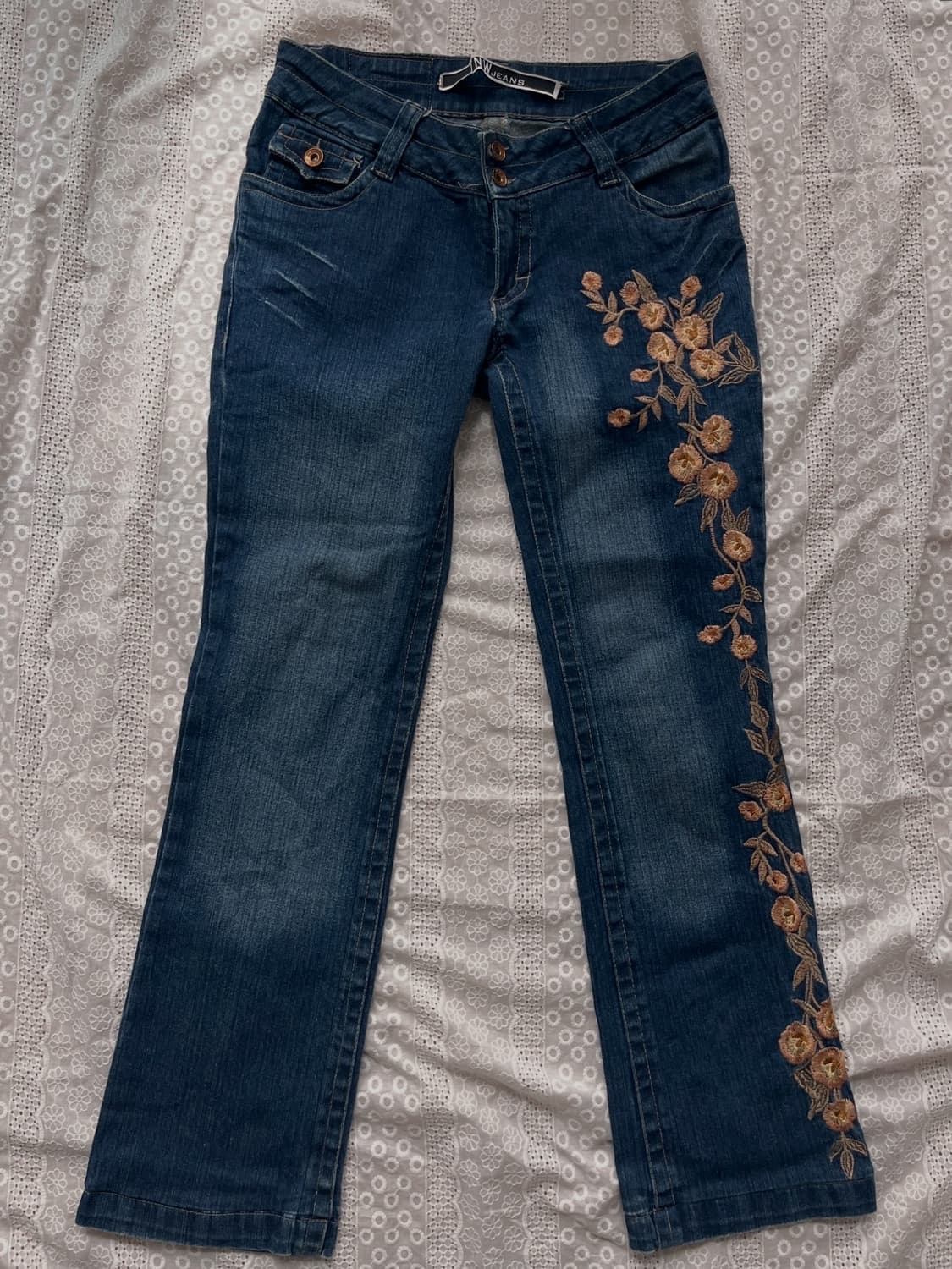 Flower denim semi bootcut pants 상품이미지2