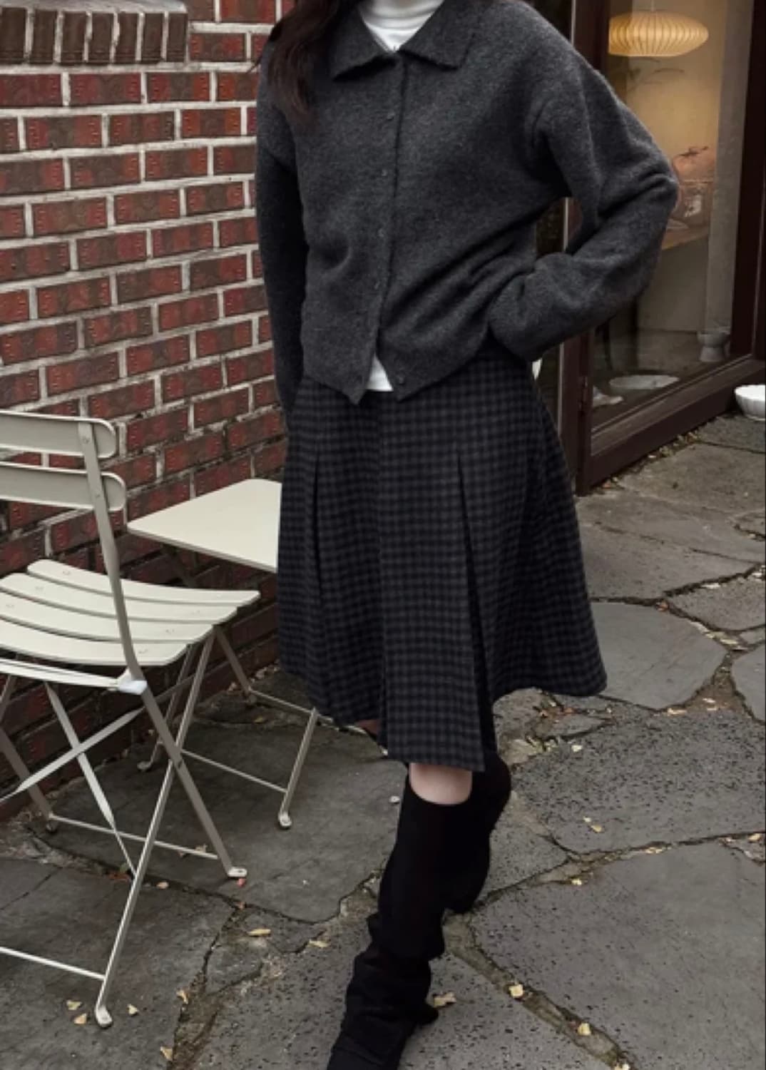 슬로우앤드 피노 체크플리츠 모직스커트 상품이미지2