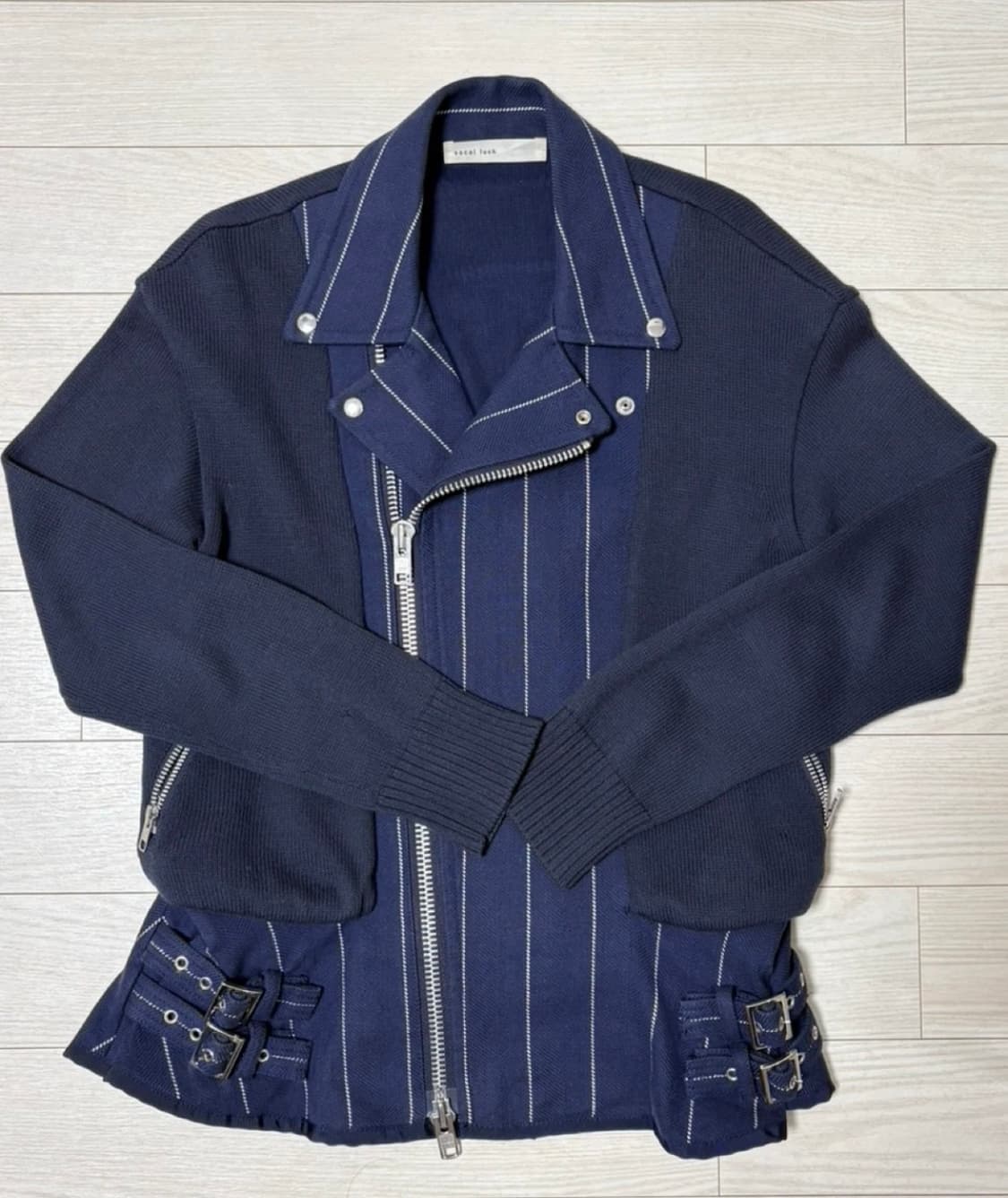 Sacai 사카이 럭 모토 네이비 스트라이프 라이더 재킷 상품이미지1