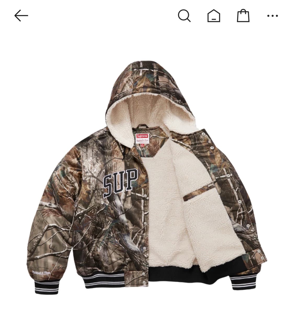 슈프림 미첼앤네스 라인드 후드 사틴 바시티 리얼트리 자켓 XL 상품이미지2