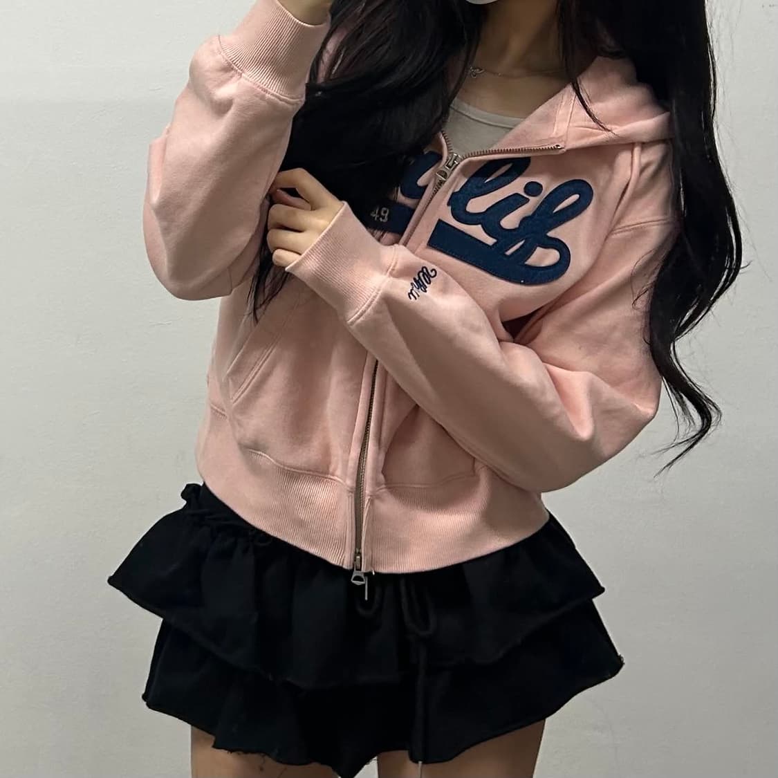 후아유 y2k 베이비핑크 러블리힙 후드집업 희귀져지(S) 상품이미지2