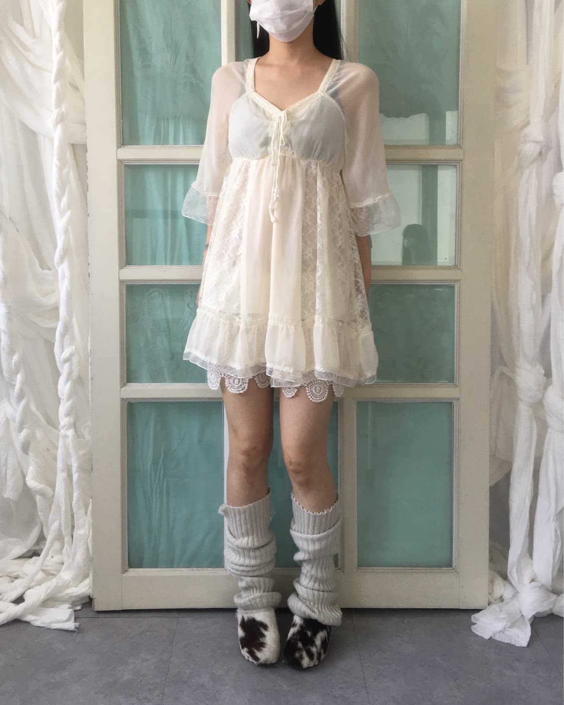 Lace layered blouse onepiece 상품이미지1