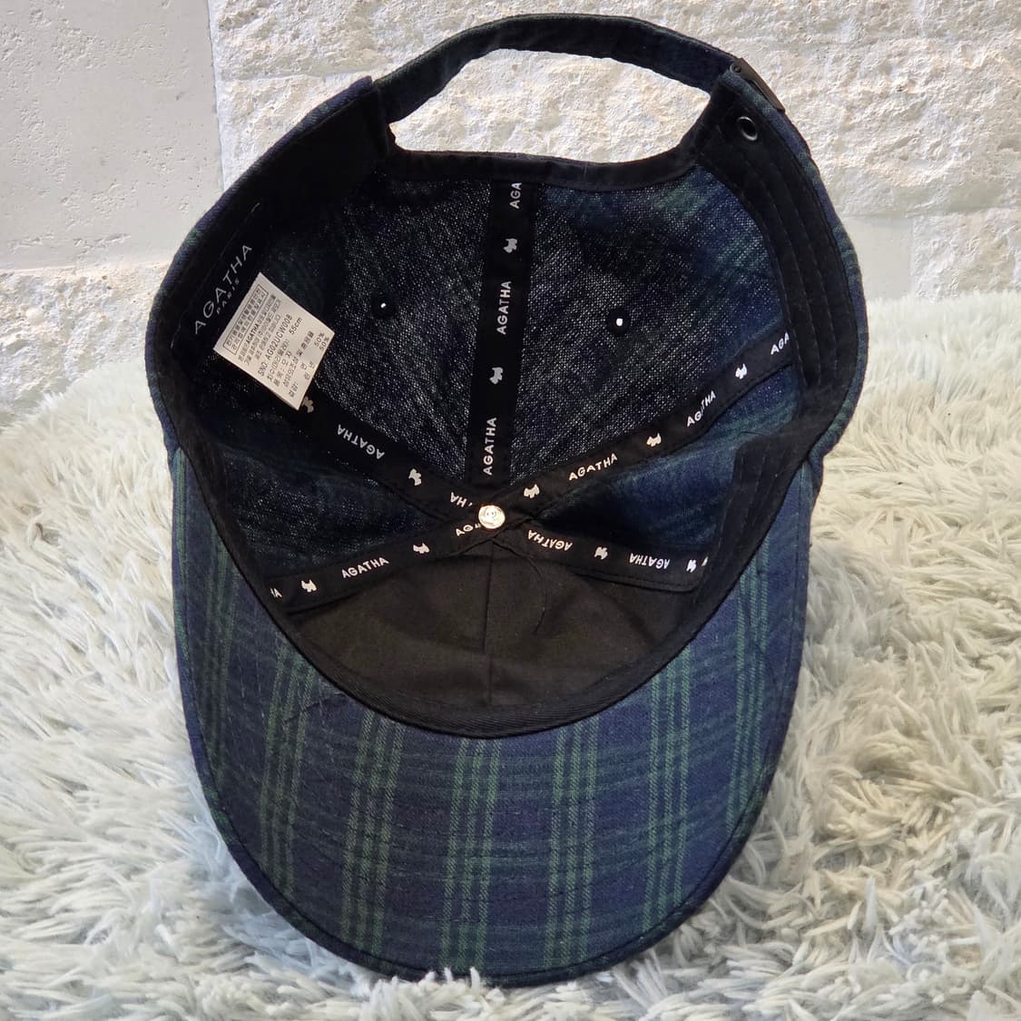 L3-9:아가타 파리 체크 패턴 울 볼캡 네이비 그린 55cm 상품이미지6