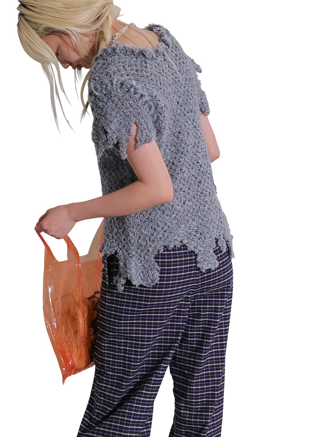 [F]퍼버즈 25fw Fluffy-trim Mesh 베스트 가디건/그레이 상품이미지3