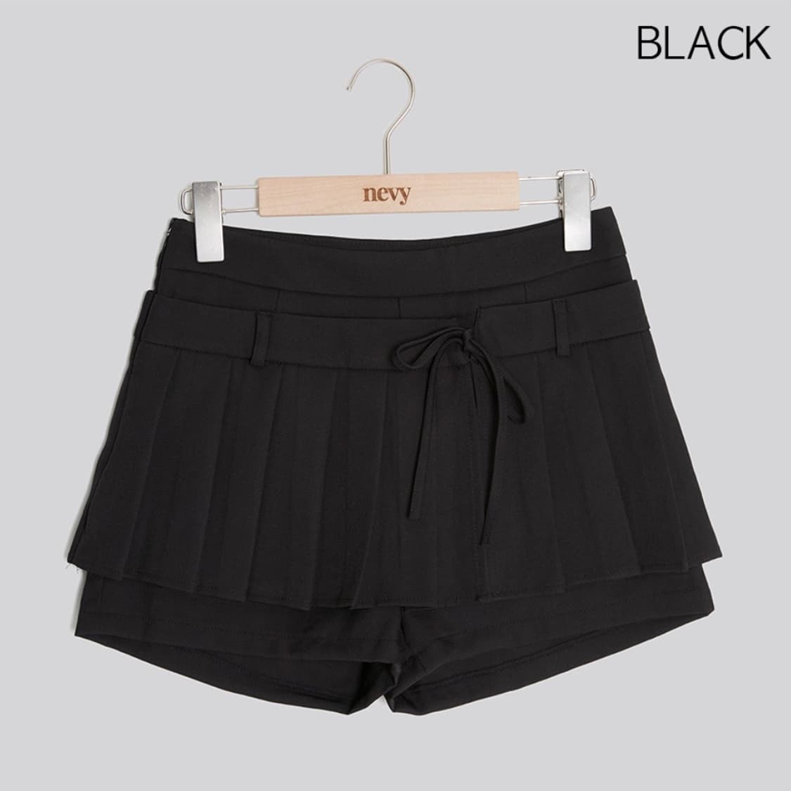 네비 브루이 리본 플리츠 스커트 팬츠 블랙 M 상품이미지3