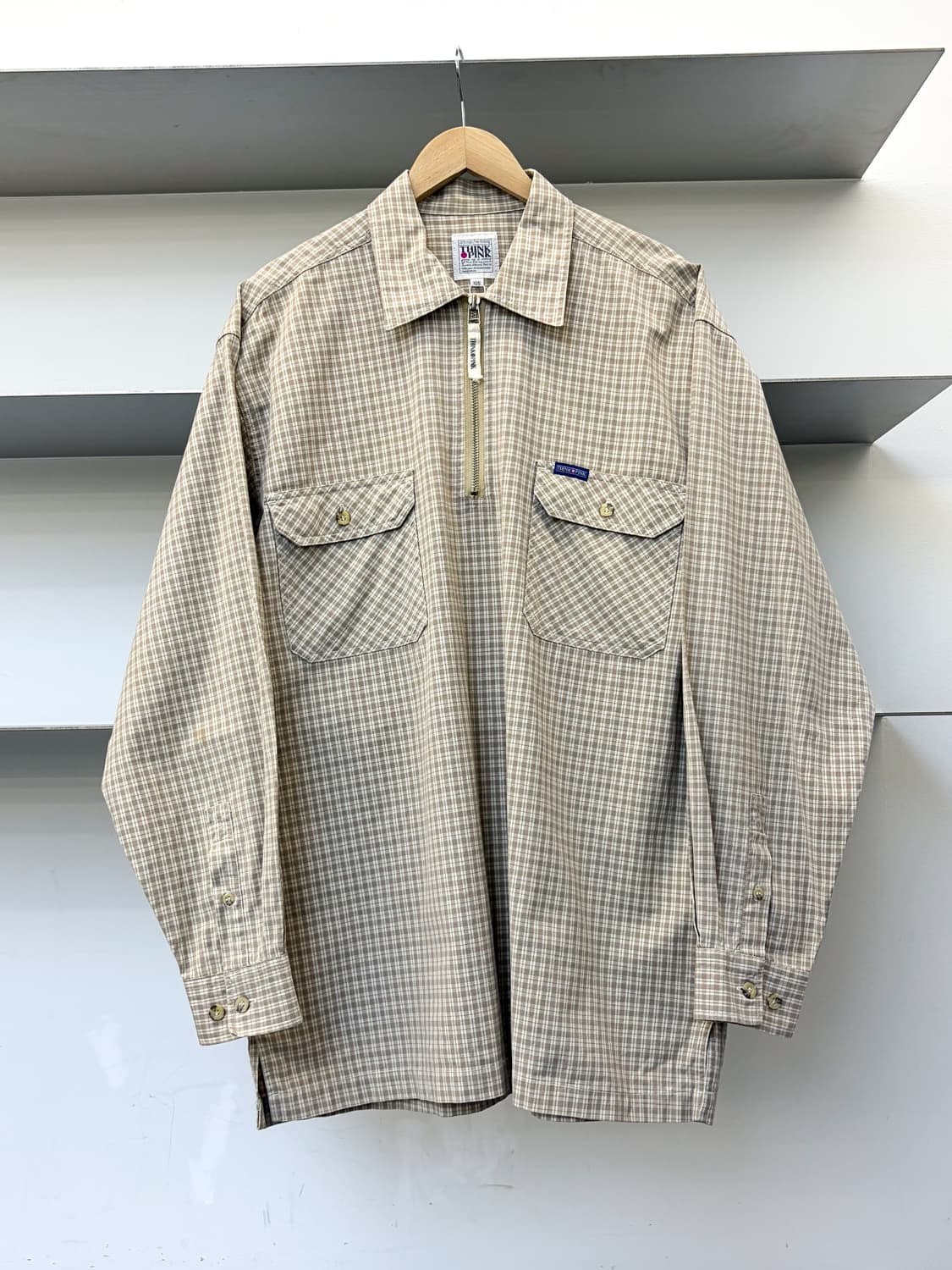 띵크 핑크 투포켓 체크 풀오버 집 셔츠 상품이미지1