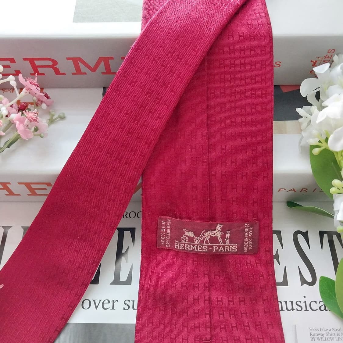 에르메스 실크 레드 H 자카드 넥타이 9.5cm A등급 K1700
 상품이미지7