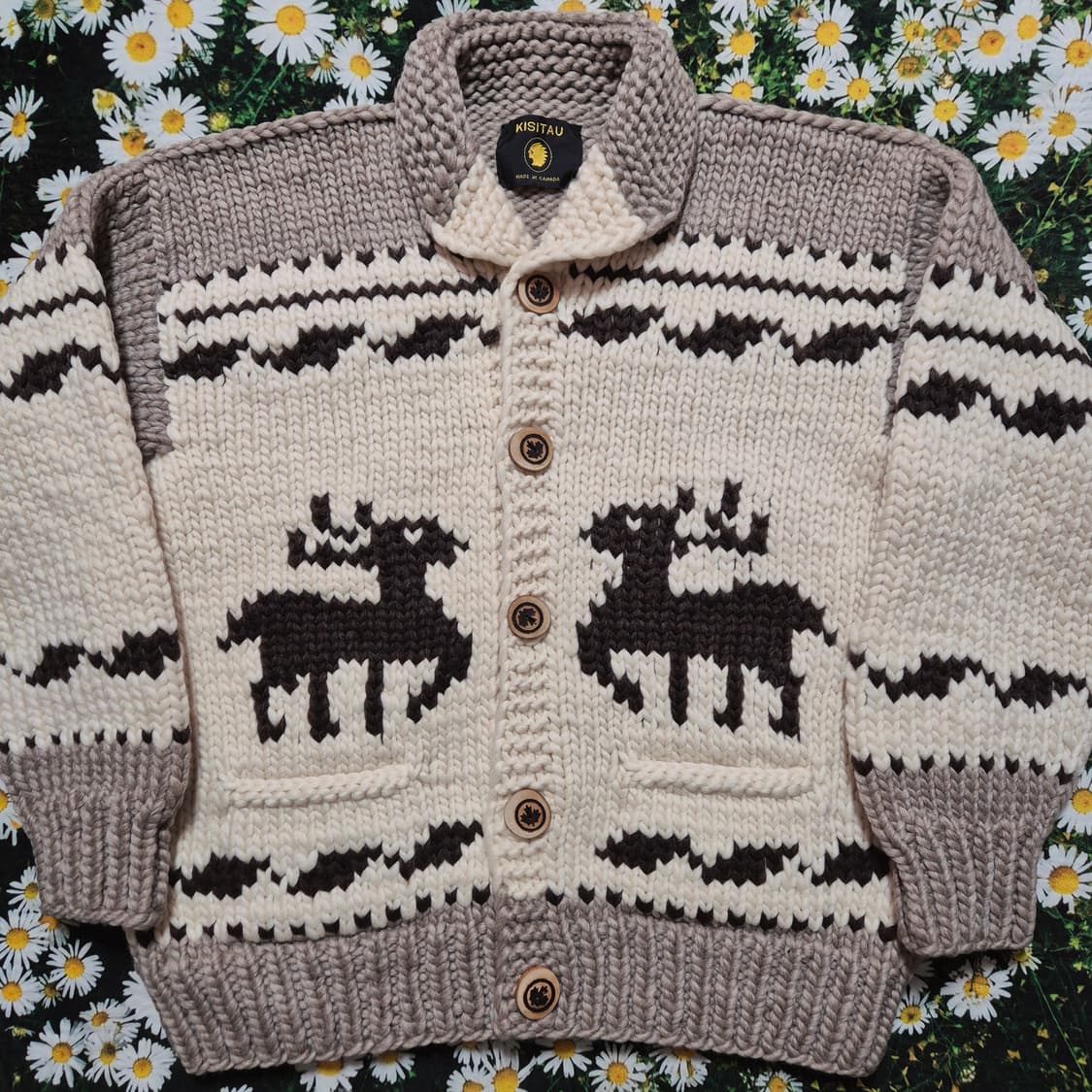 Kisitau 사슴 패턴 캐나다 코위찬 남성 XL 상품이미지3