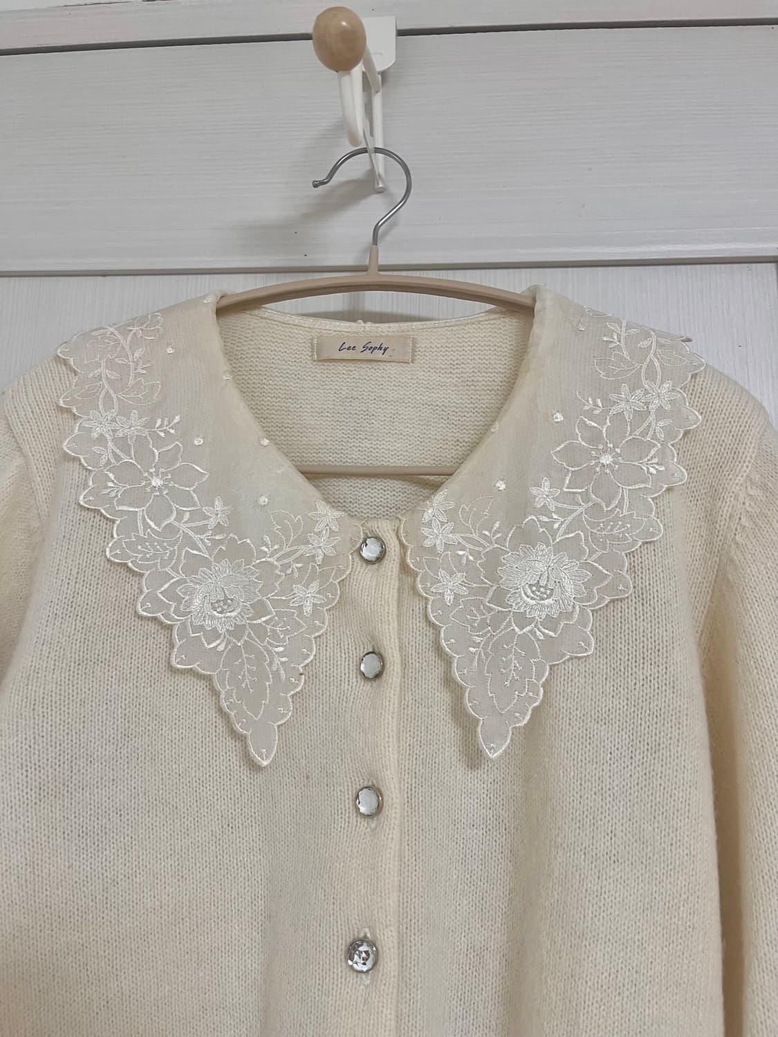 레이스 카라 크림아이보리 울 가디건 상품이미지2