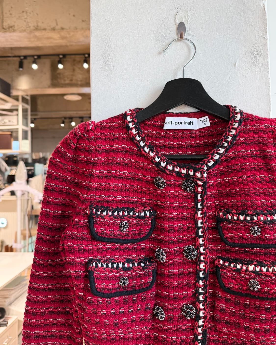 셀프 포트레이트 레드 트위드 니트 크롭 가디건  상품이미지4
