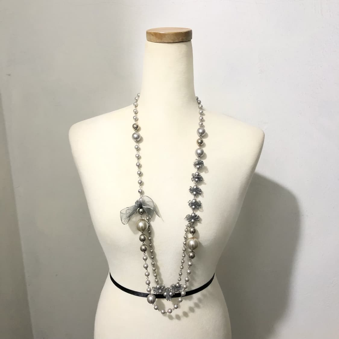 빈티지 실버 진주 리본 드롭 롱목걸이 페어리 갸루 오리엔탈 상품이미지3