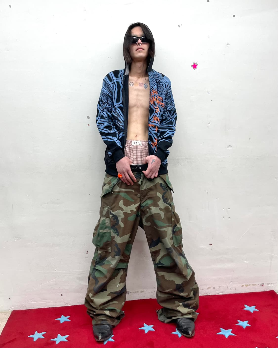 Blue spider silk orange lettering hood 상품이미지6