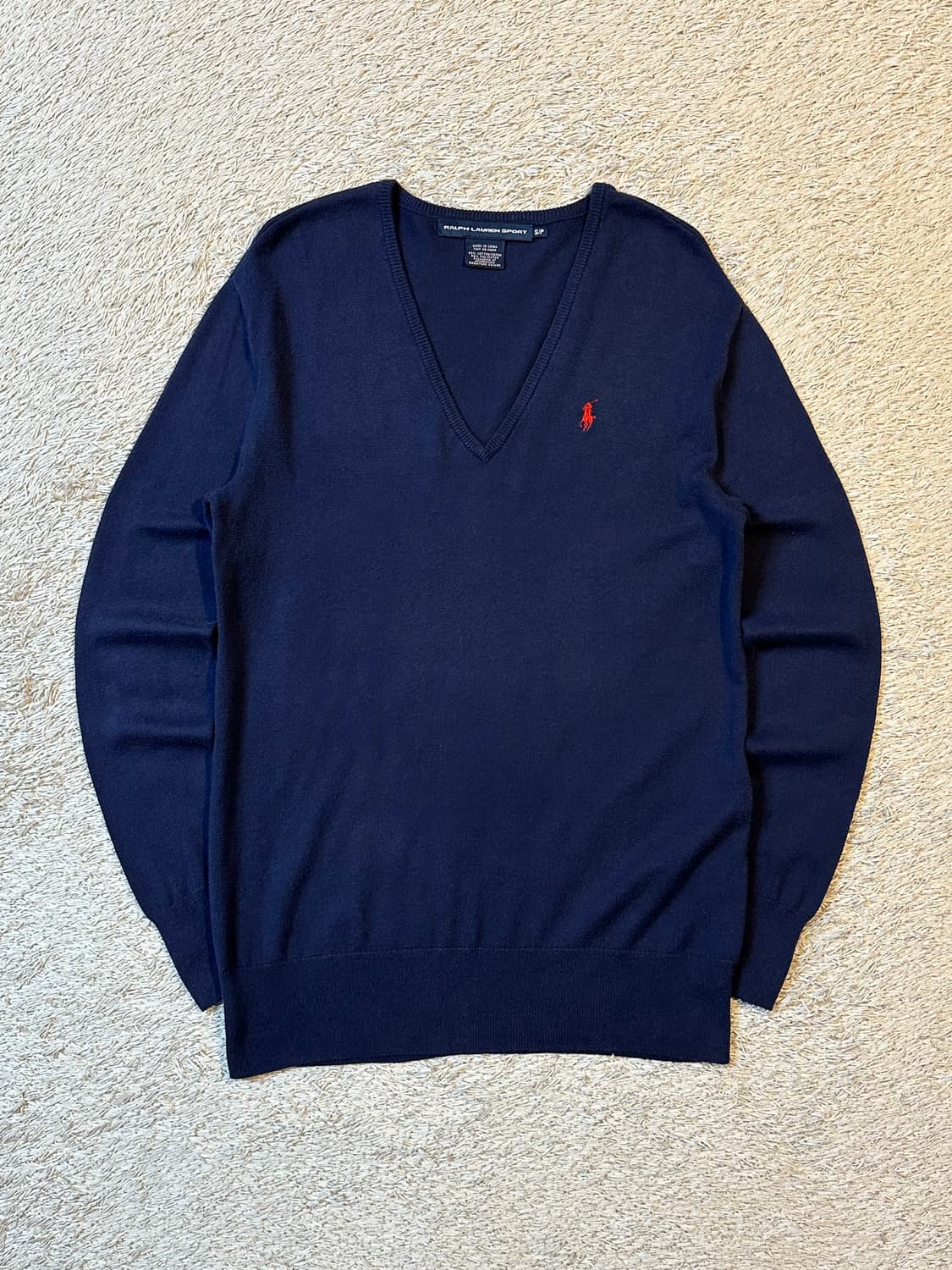 폴로 스포츠 브이넥 레드포니 코튼 니트 네이비 상품이미지1
