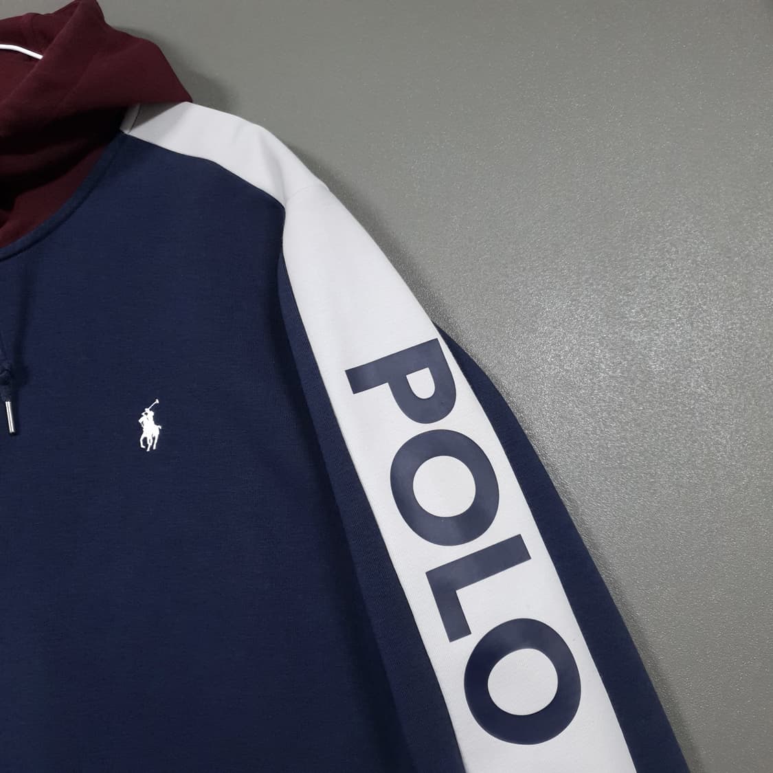 L) 폴로 랄프로렌 신형 포니 레터링 버건디 배색 오버핏 후드집업 자켓 상품이미지2