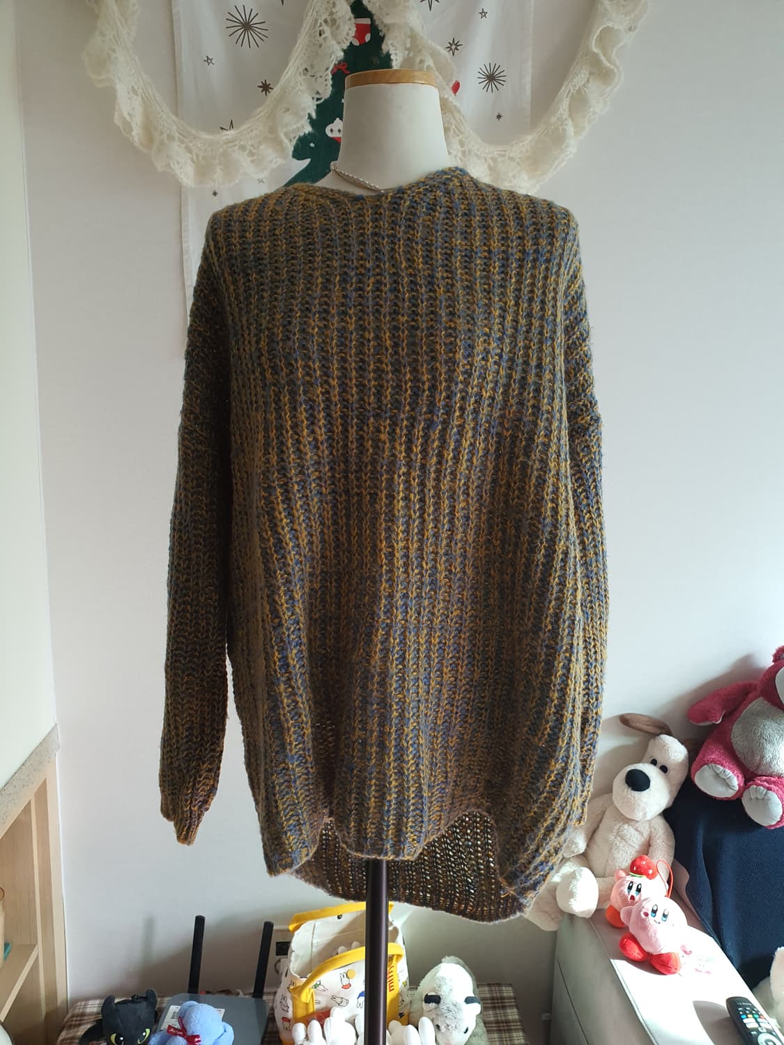 [빈티지] 오버핏 니트 스웨터 옐로우/블루 상품이미지1