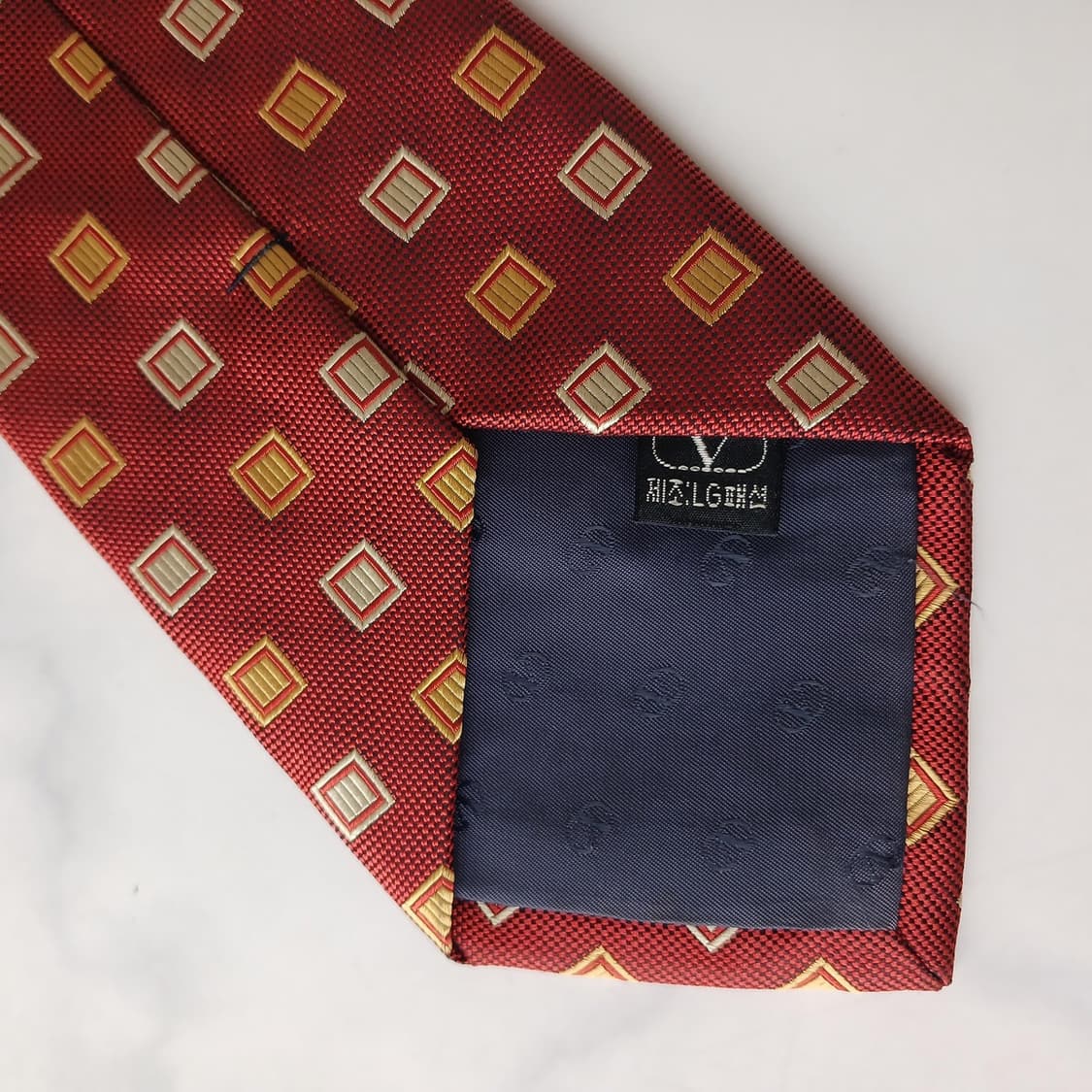 발렌티노 실크 레드 기하 패턴 넥타이 9.5cm A+~A등급 E734 상품이미지7