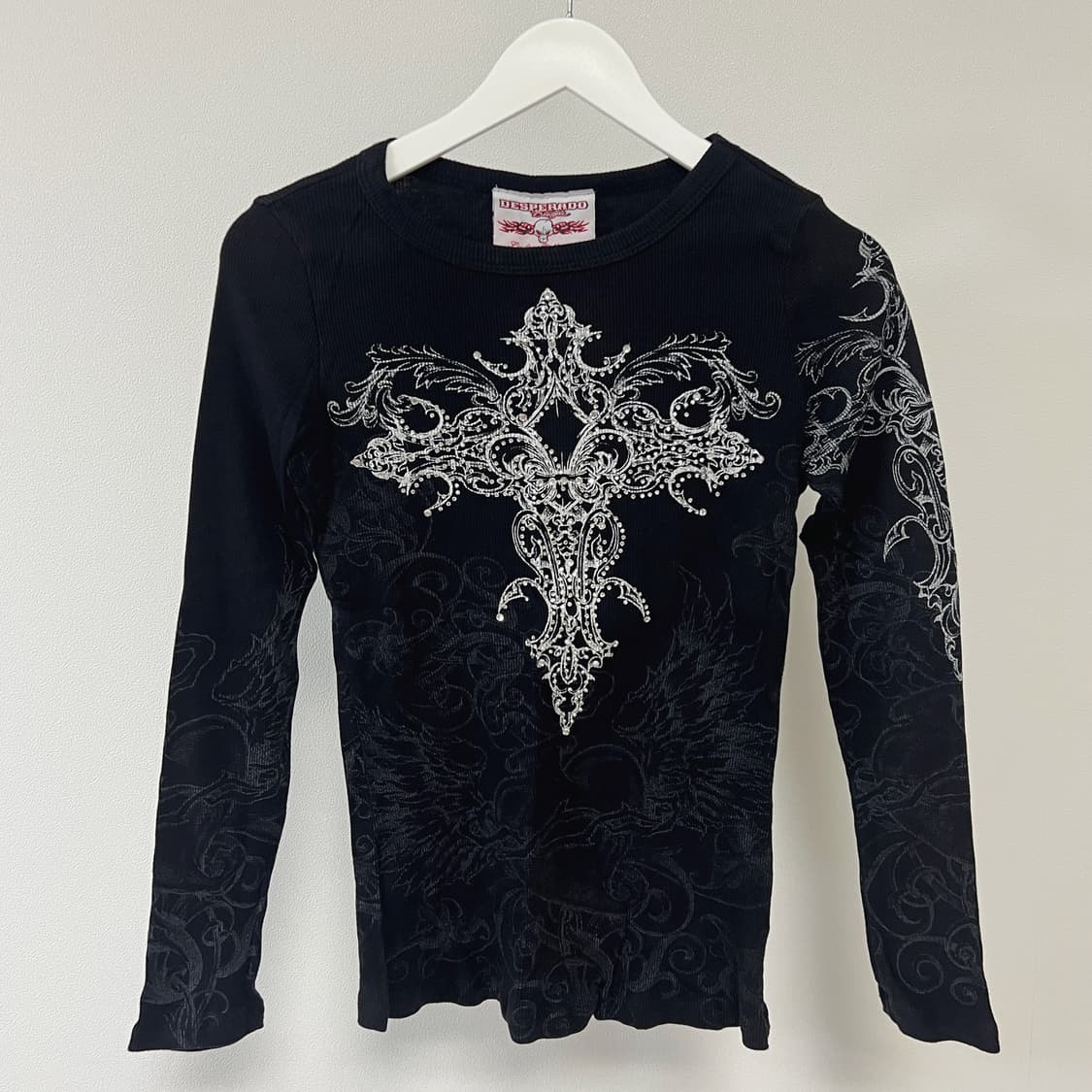 Desperado Designs 레이디 y2k 크로스 골지 긴팔 티셔츠 상품이미지1