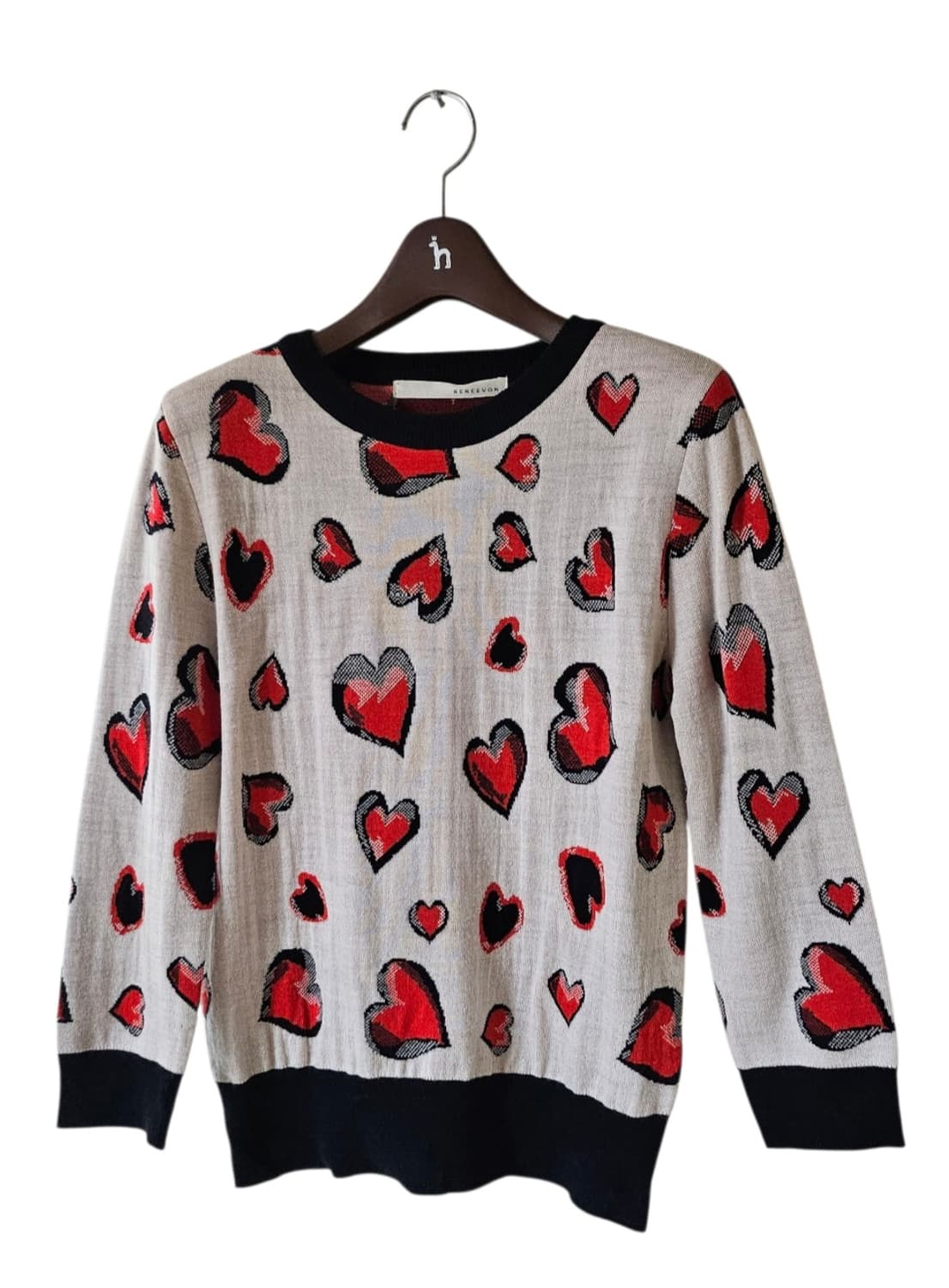 레니본 하트 패턴 베이지 여성 니트 스웨터 55 상품이미지4