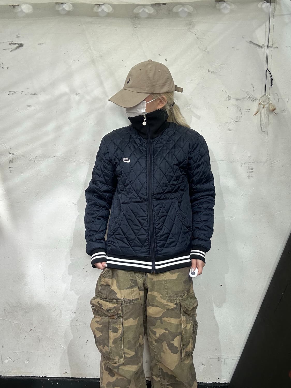 00s 나이키 네이비 퀼팅 자켓 올드스쿨 패딩 점퍼 S 상품이미지2