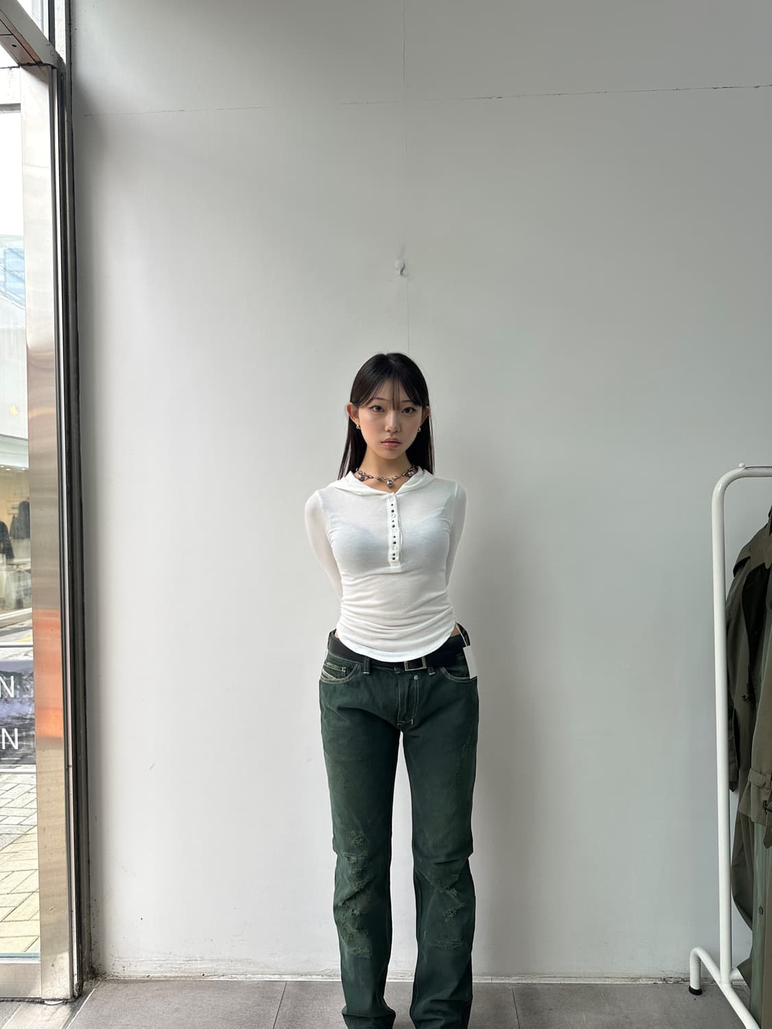 디젤 모스그린 데미지 롱팬츠 상품이미지3